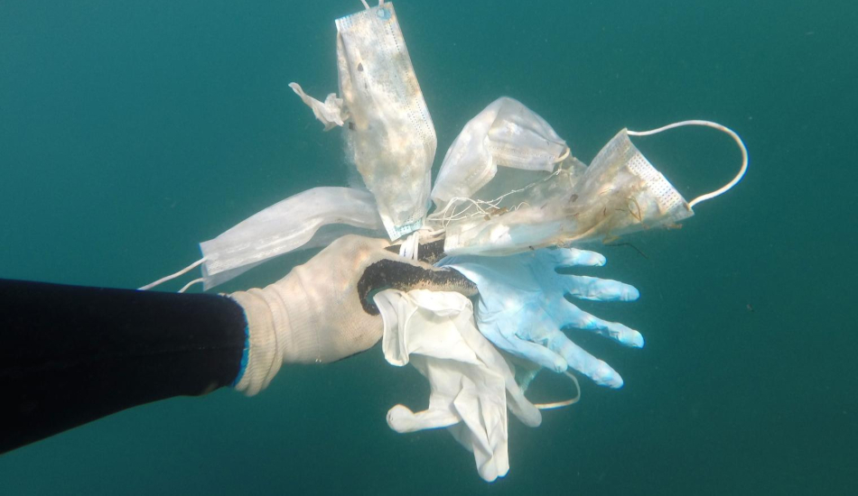masks and gloves underwater